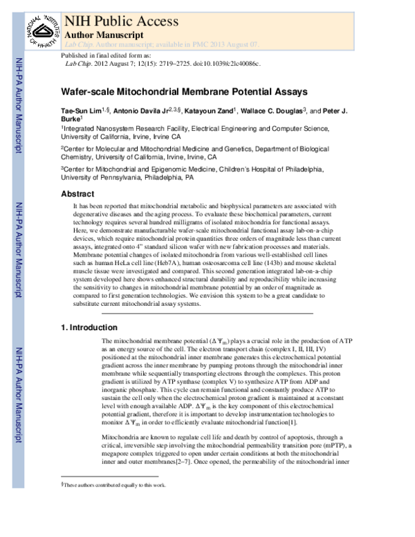 (PDF) Wafer-scale mitochondrial membrane potential assays