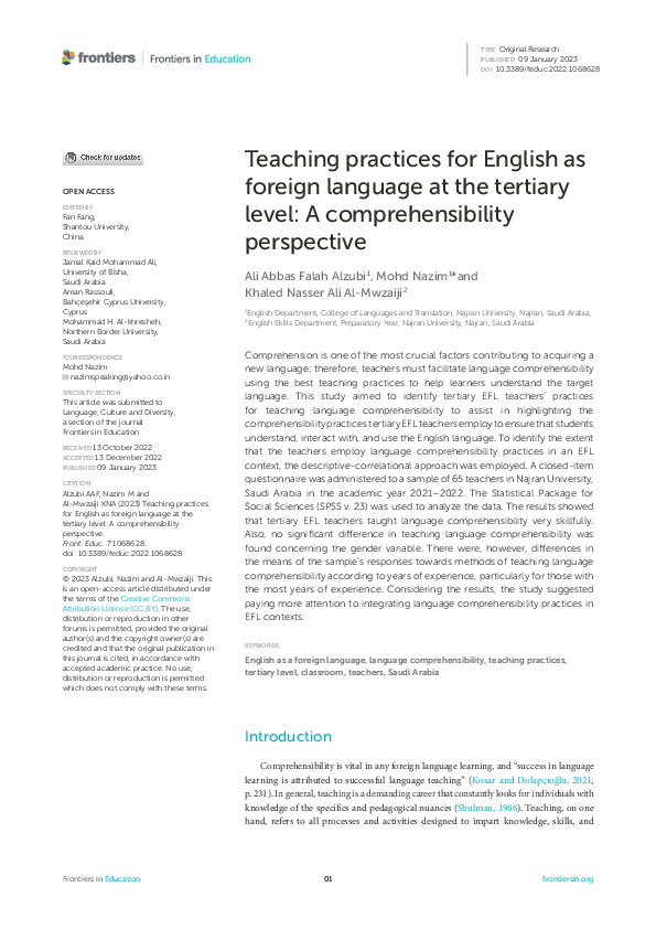 (PDF) Teaching practices for English as foreign language at the ...