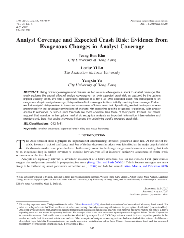 (PDF) Analyst Coverage and Expected Crash Risk: Evidence from Exogenous ...