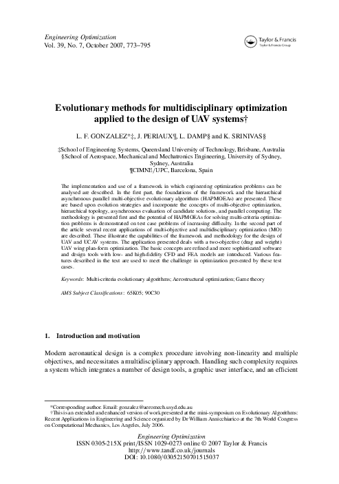 (PDF) Evolutionary methods for multidisciplinary optimization applied ...
