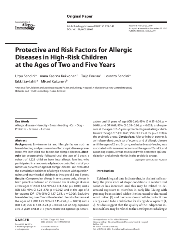 (PDF) Protective and Risk Factors for Allergic Diseases in High-Risk ...