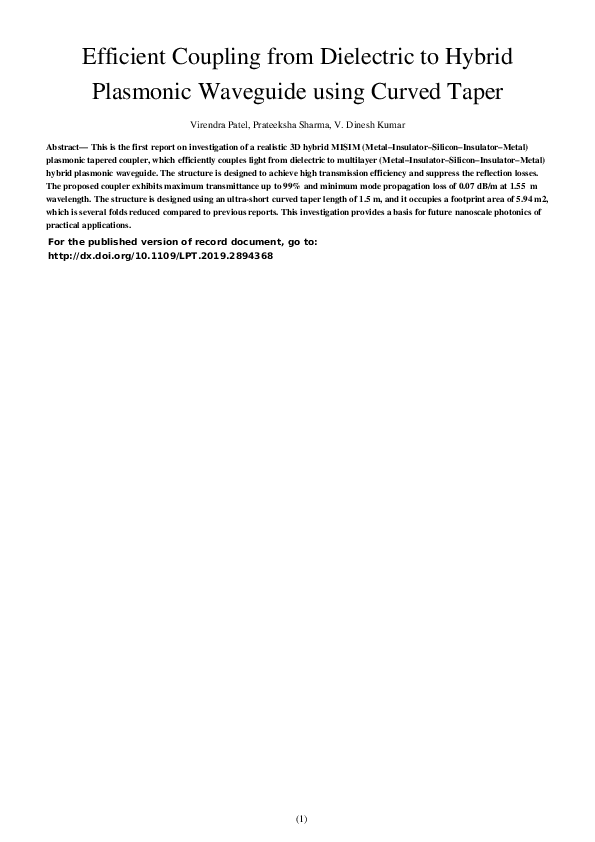 (PDF) Efficient Coupling From Dielectric to Hybrid Plasmonic Waveguide ...