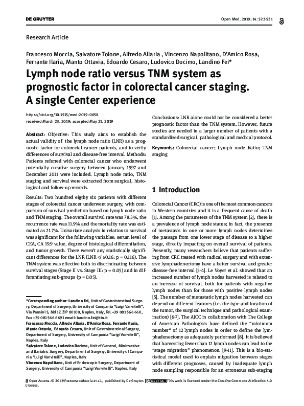 (PDF) Lymph node ratio versus TNM system as prognostic factor in ...