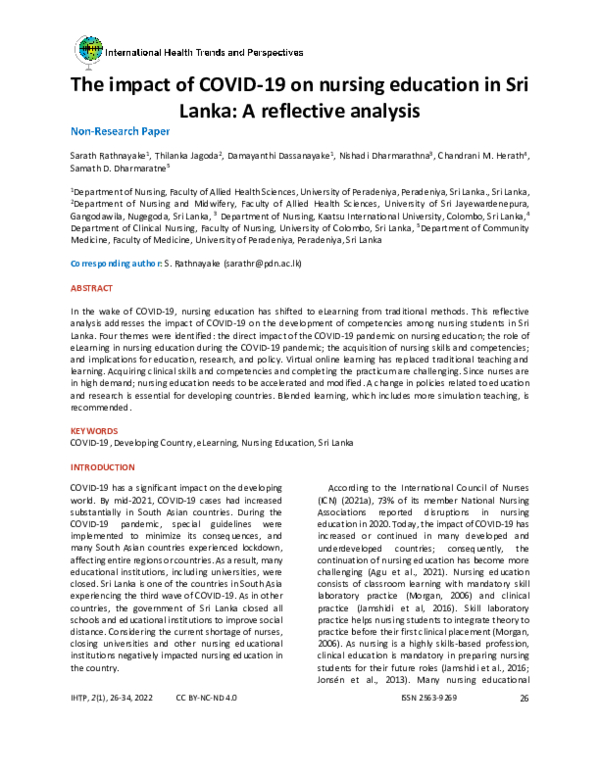 (PDF) The impact of COVID-19 on nursing education in Sri Lanka: A ...