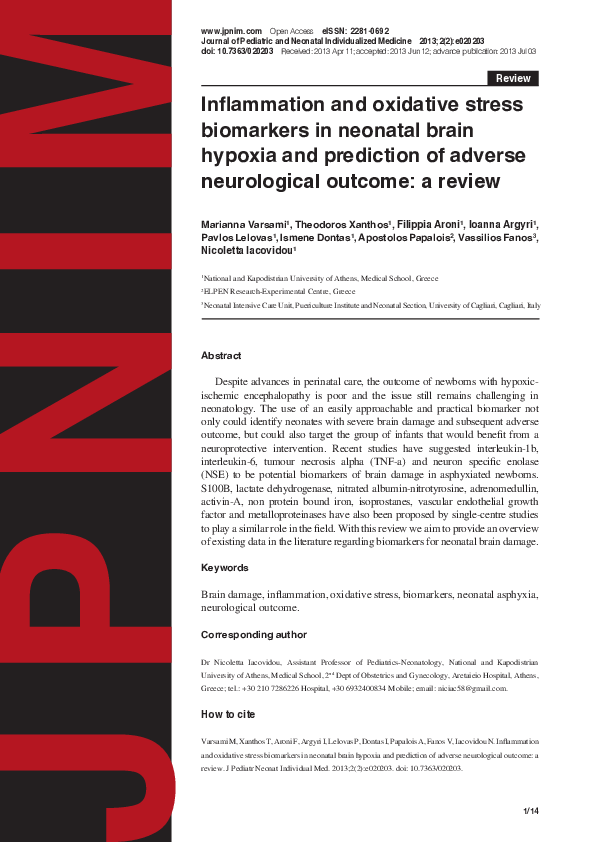 (PDF) Inflammation and oxidative stress biomarkers in neonatal brain ...
