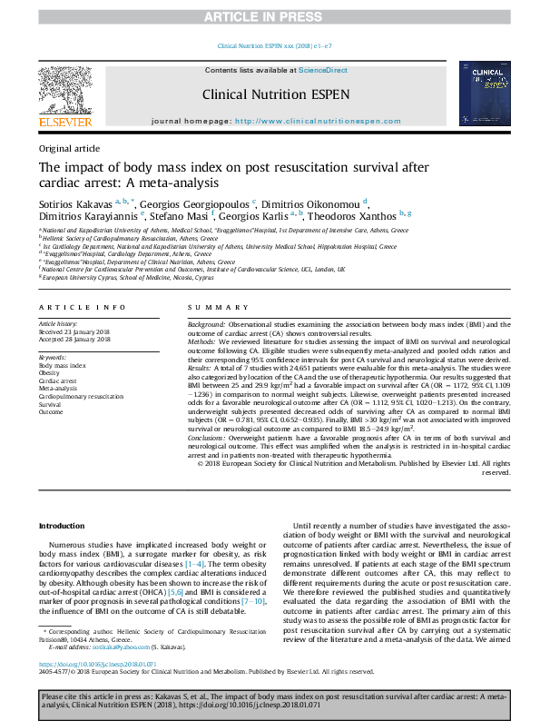 (PDF) The impact of body mass index on post resuscitation survival ...