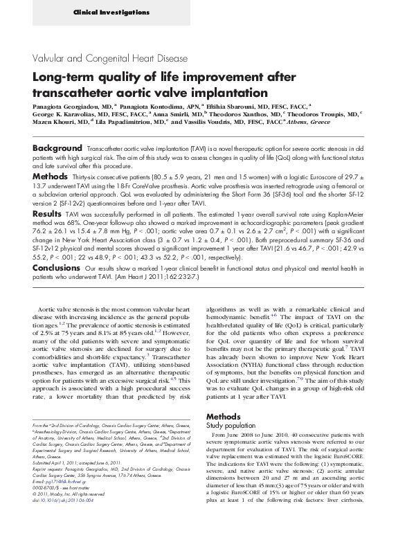 (PDF) Long-term quality of life improvement after transcatheter aortic ...