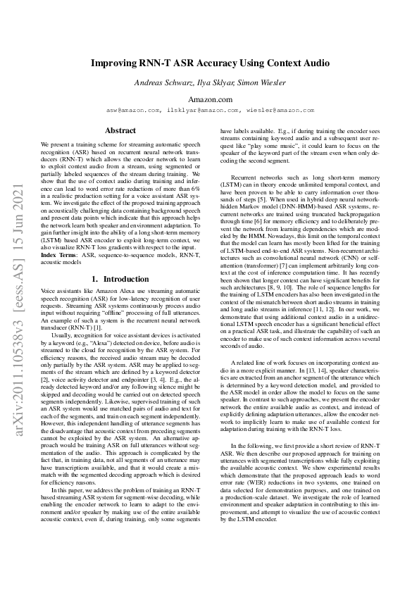 (PDF) Improving RNN-T ASR Accuracy Using Context Audio