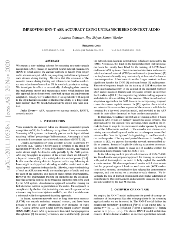 (PDF) Improving RNN-T ASR Accuracy Using Untranscribed Context Audio