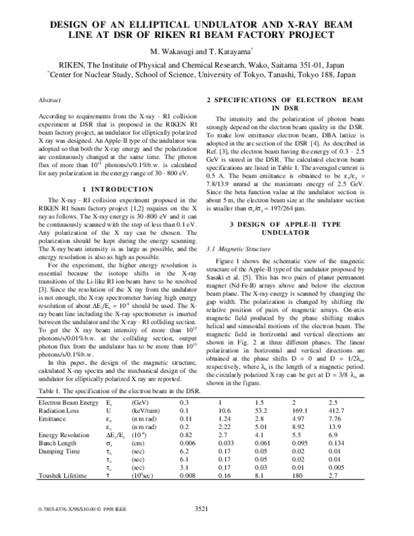 (PDF) Design of an elliptical undulator and X-ray beam line at DSR of ...