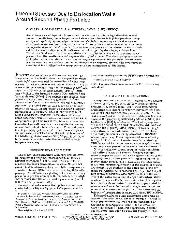 (PDF) Internal stresses due to dislocation walls around second phase ...