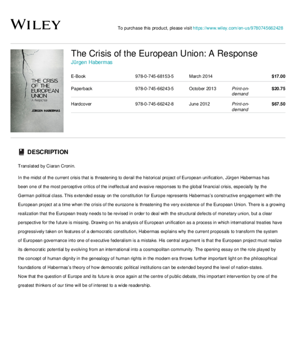 (PDF) The Crisis of the European Union: A Response