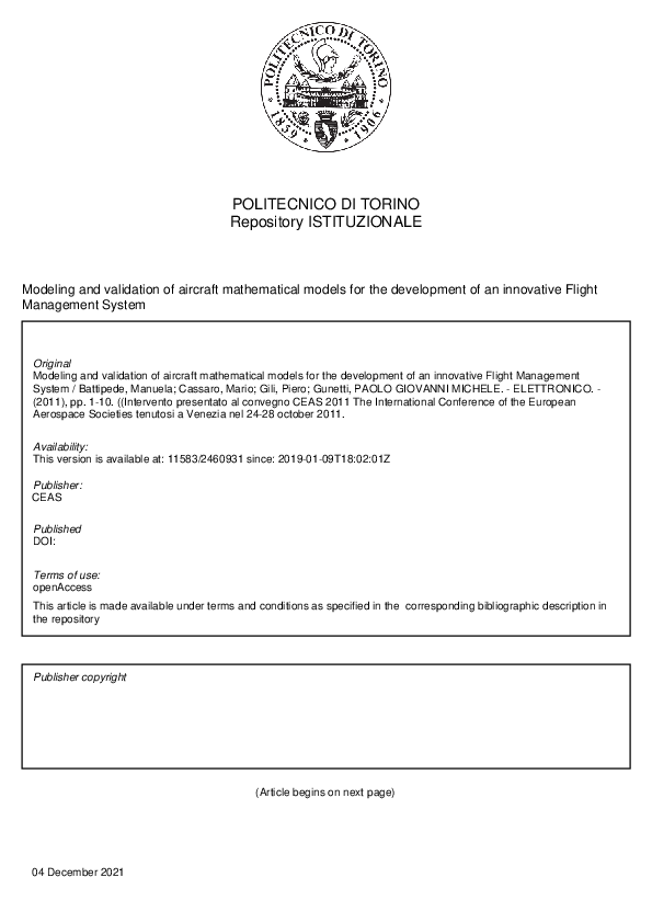 (PDF) Modeling and validation of aircraft mathematical models for the ...
