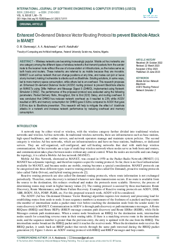 (PDF) Enhanced On-demand Distance Vector Routing Protocol to prevent ...