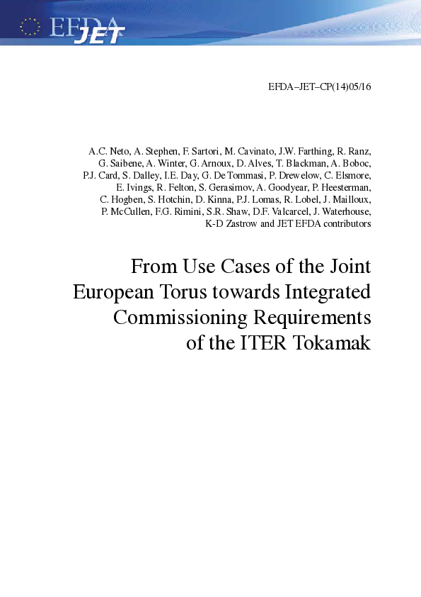 (PDF) From use cases of the Joint European Torus towards integrated