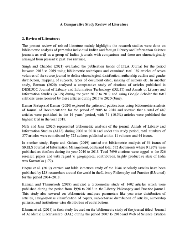 (DOC) A Comparative Study Review of Literature 2. Review of Literature