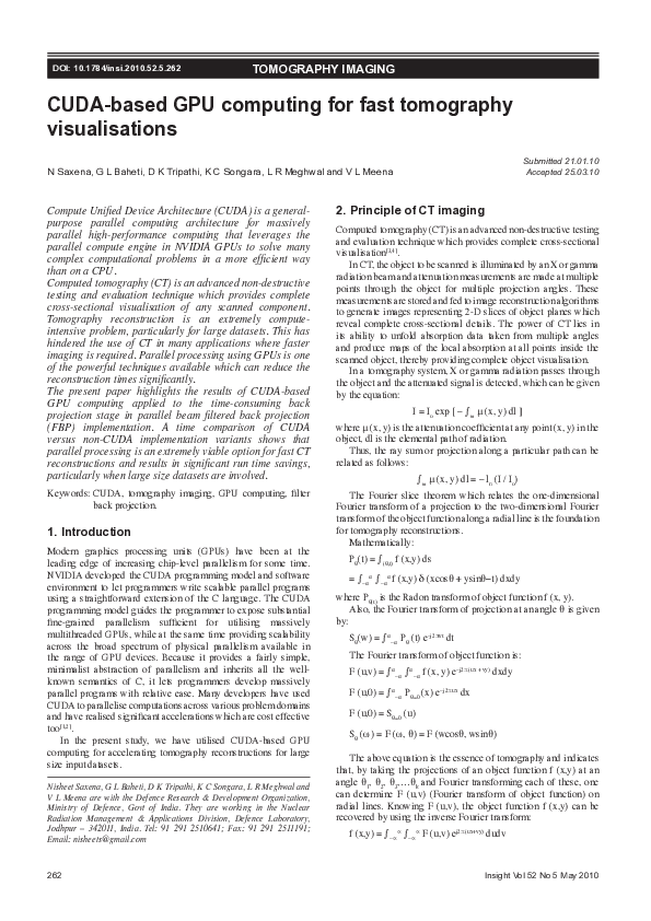 (PDF) CUDA-based GPU computing for fast tomography visualisations