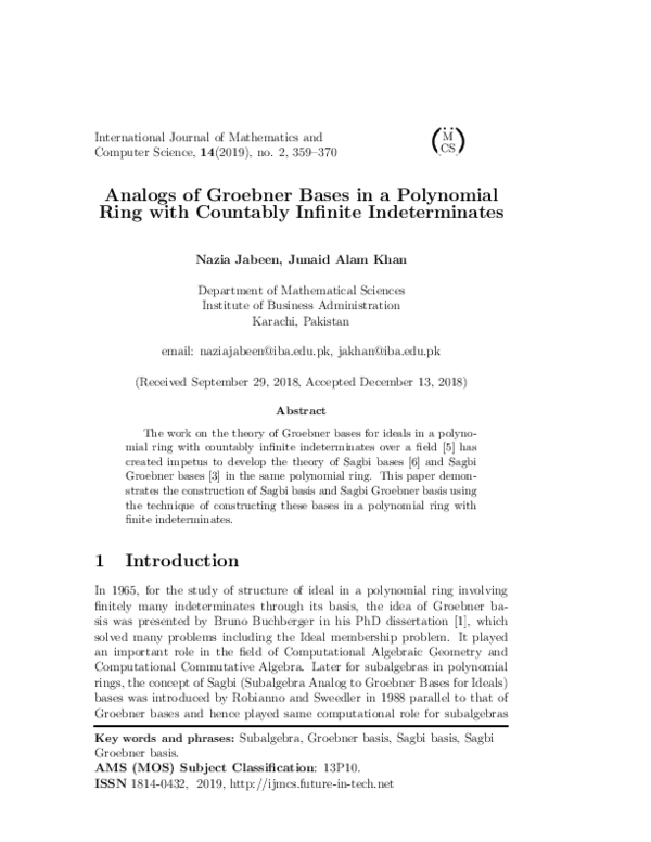 (PDF) Analogs of Groebner Bases in a Polynomial Ring with Countably ...
