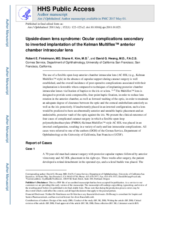 (PDF) Upsidedown Lens Syndrome Ocular Complications Secondary to