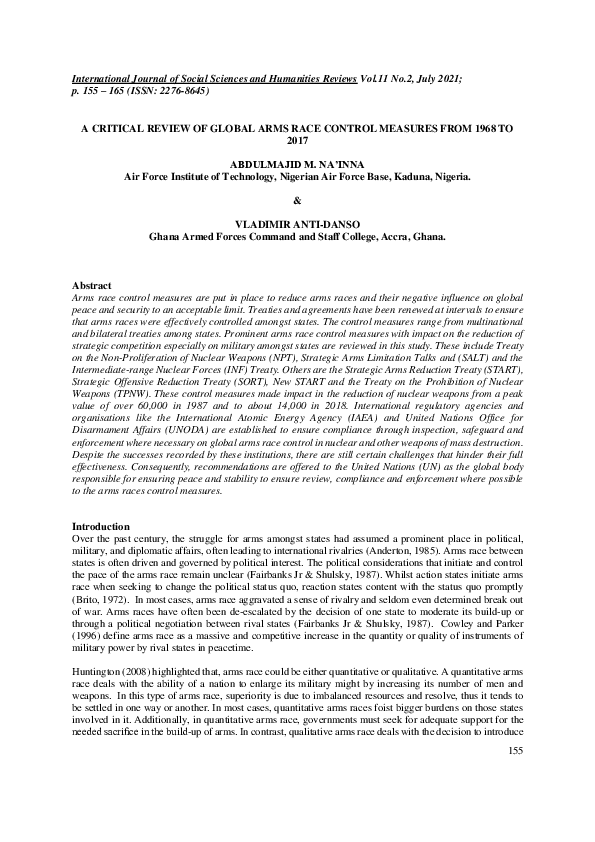 (PDF) A Critical Review of Global Arms Race Control Measures from 1968 ...