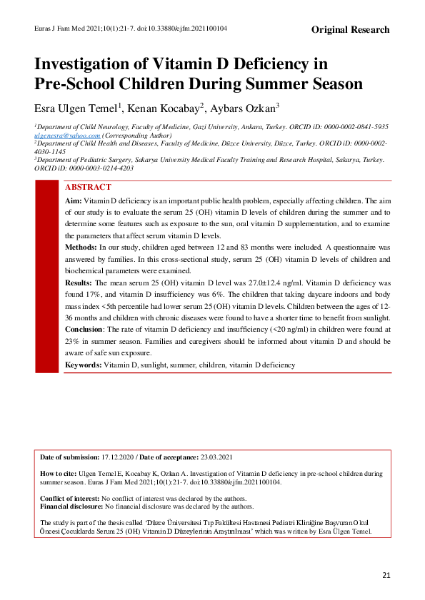 (PDF) Investigation of Vitamin D Deficiency in Pre-School Children ...