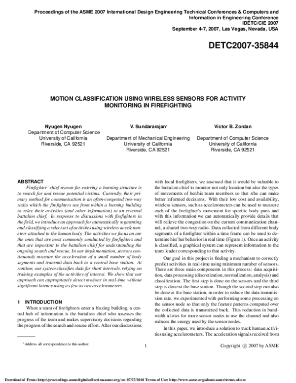(PDF) Motion Classification Using Wireless Sensors for Activity ...