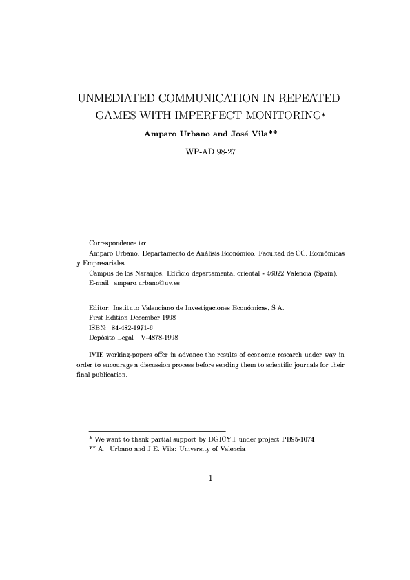 (PDF) Unmediated communication in repeated games with imperfect monitoring