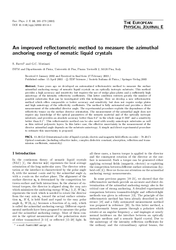 (PDF) An improved reflectometric method to measure the azimuthal ...