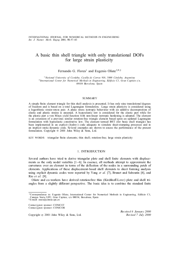 (PDF) A basic thin shell triangle with only translational DOFs for ...