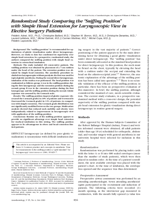 (PDF) Randomized Study Comparing the “Sniffing Position” with Simple ...