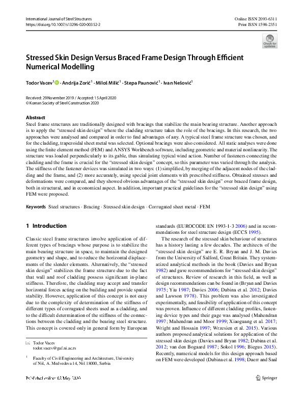 (PDF) Stressed Skin Design Versus Braced Frame Design Through Efficient ...