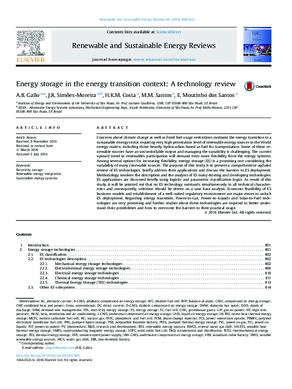 (PDF) Energy storage in the energy transition context: A technology review