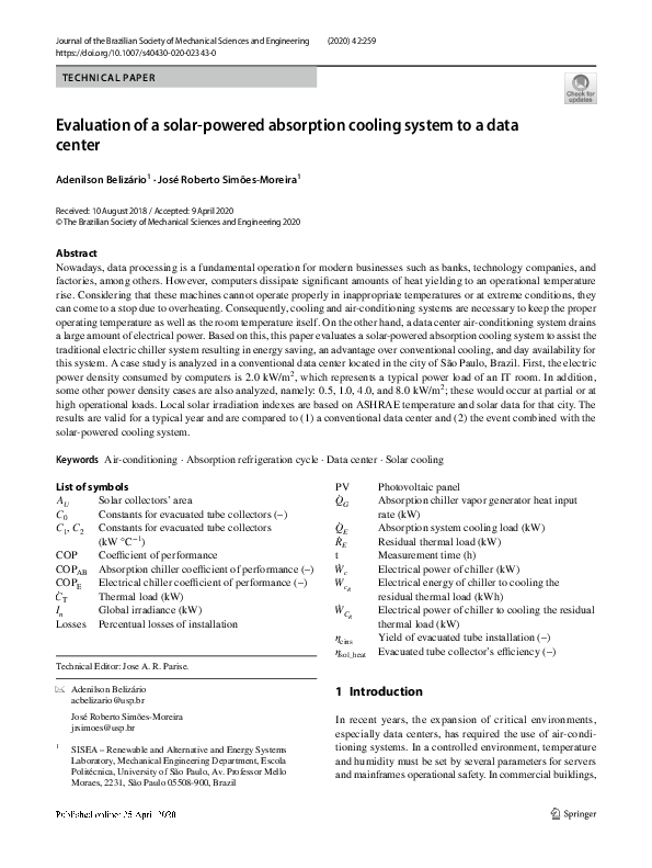 (PDF) Evaluation of a solar-powered absorption cooling system to a data ...