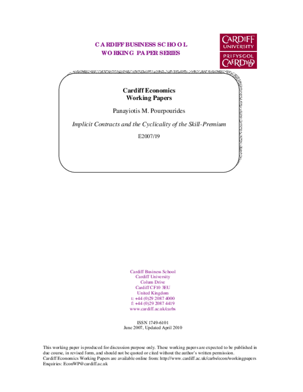 (PDF) Implicit contracts and the cyclicality of the skill-premium