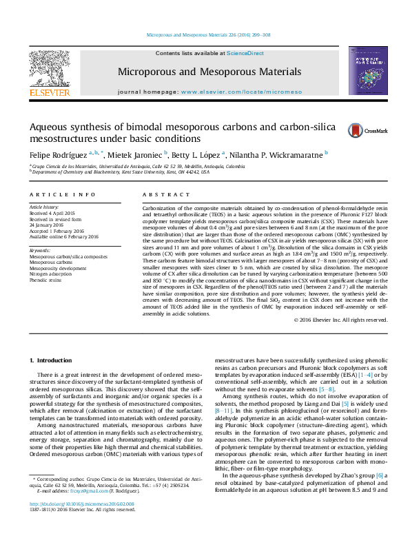 (PDF) Aqueous synthesis of bimodal mesoporous carbons and carbon-silica ...