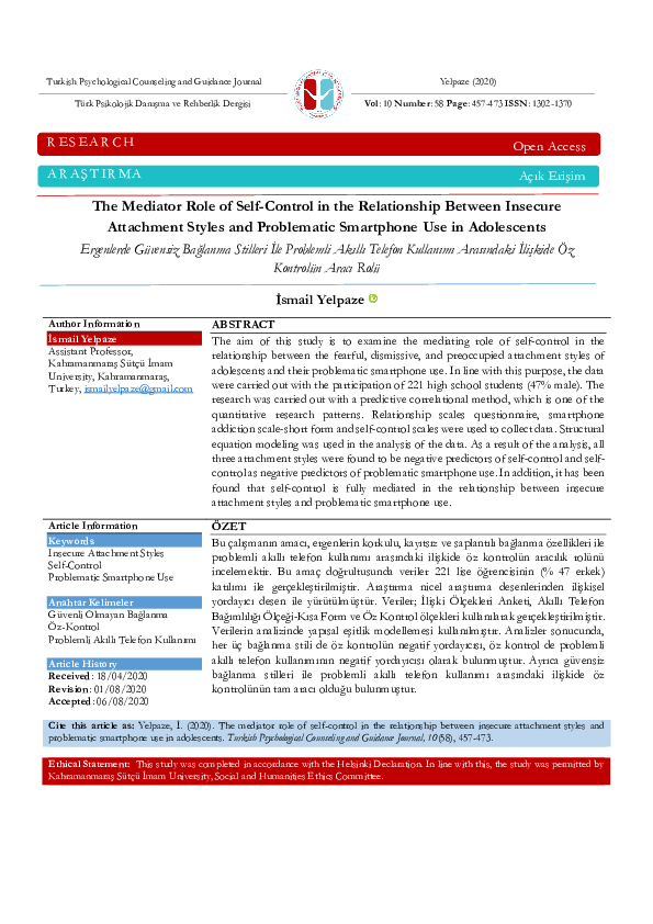 (PDF) The Mediator Role of Self-Control in the Relationship Between ...