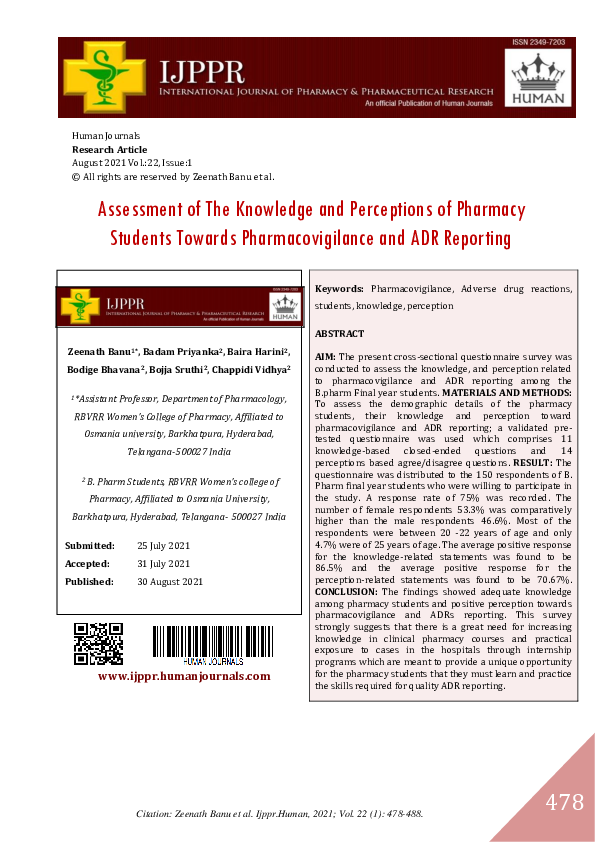 (PDF) Assessment of The Knowledge and Perceptions of Pharmacy Students ...