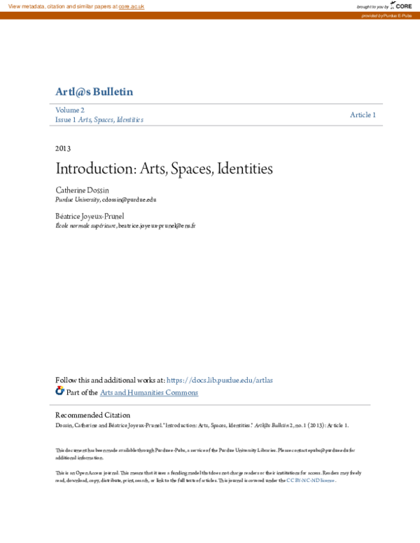 Pdf Introduction Arts Spaces Identities