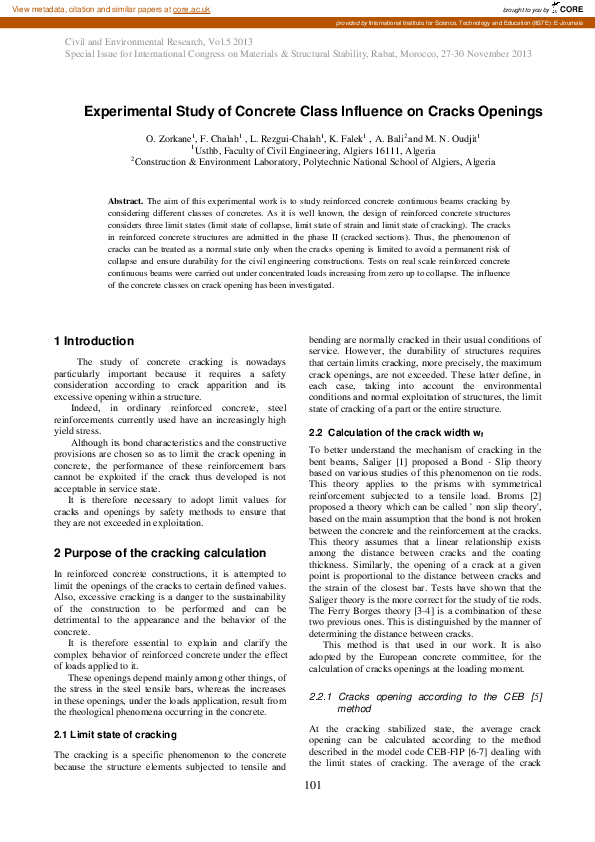 (PDF) Experimental Study of Concrete Class Influence on Cracks Spacing