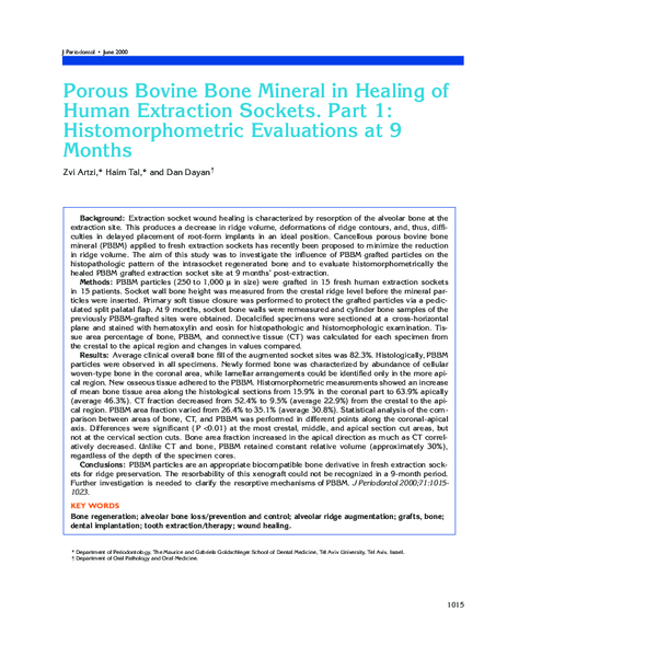(PDF) Porous Bovine Bone Mineral in Healing of Human Extraction Sockets ...