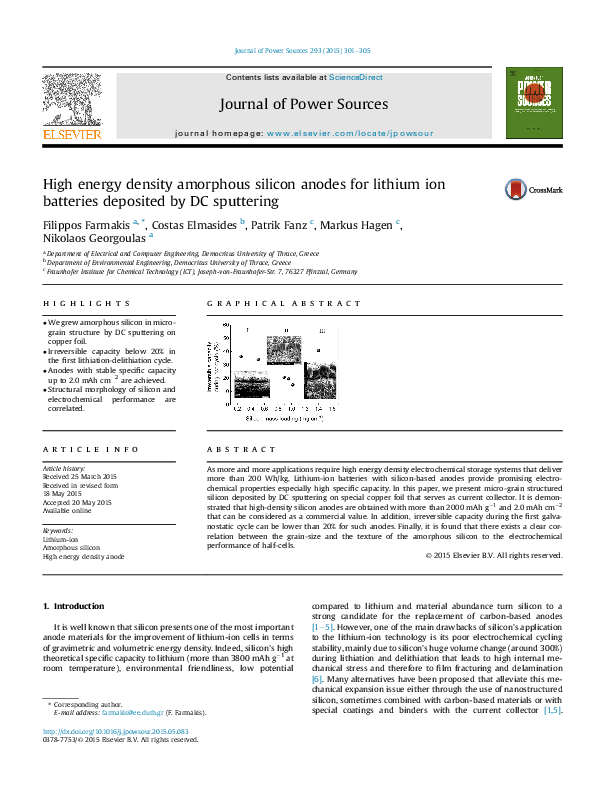 (PDF) High energy density amorphous silicon anodes for lithium ion ...