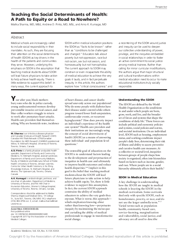 (PDF) Teaching the Social Determinants of Health