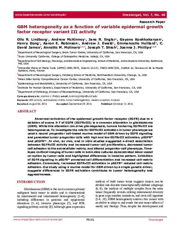 (PDF) GBM heterogeneity as a function of variable epidermal growth ...