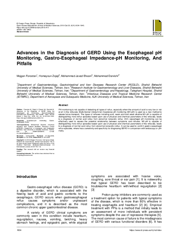 (PDF) Advances in the Diagnosis of GERD Using the Esophageal pH ...