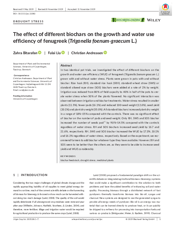 (PDF) The effect of different biochars on the growth and water use ...
