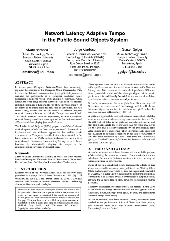 (PDF) Network latency adaptive tempo in the Public Sound Objects system