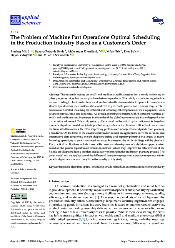 (PDF) The Problem of Machine Part Operations Optimal Scheduling in the ...