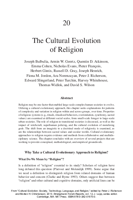 (PDF) The Cultural Evolution of Religion