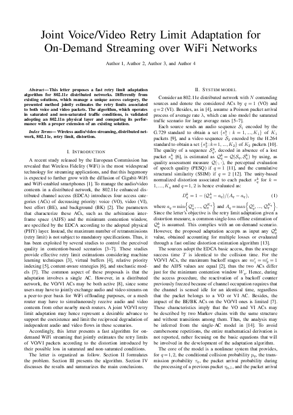 (PDF) Joint Voice/Video Retry Limit Adaptation for On-Demand Streaming ...