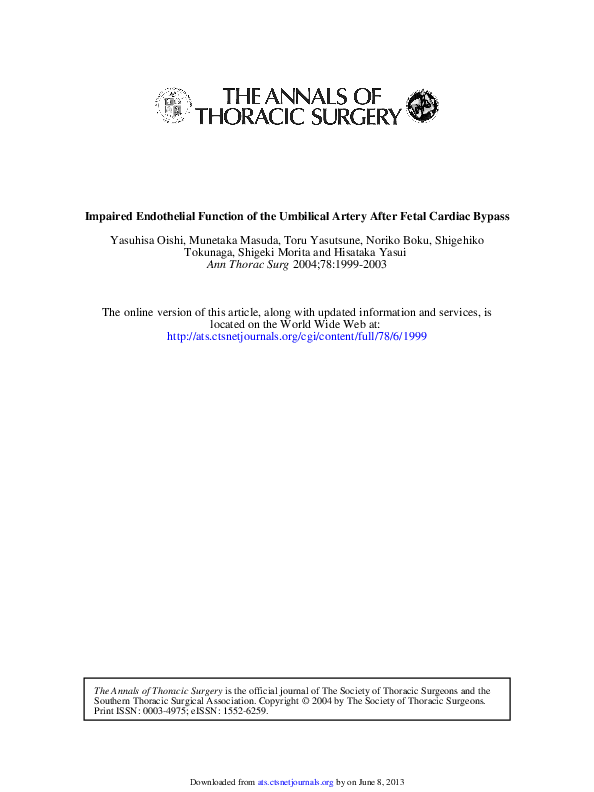 (PDF) Impaired Endothelial Function of the Umbilical Artery After Fetal ...